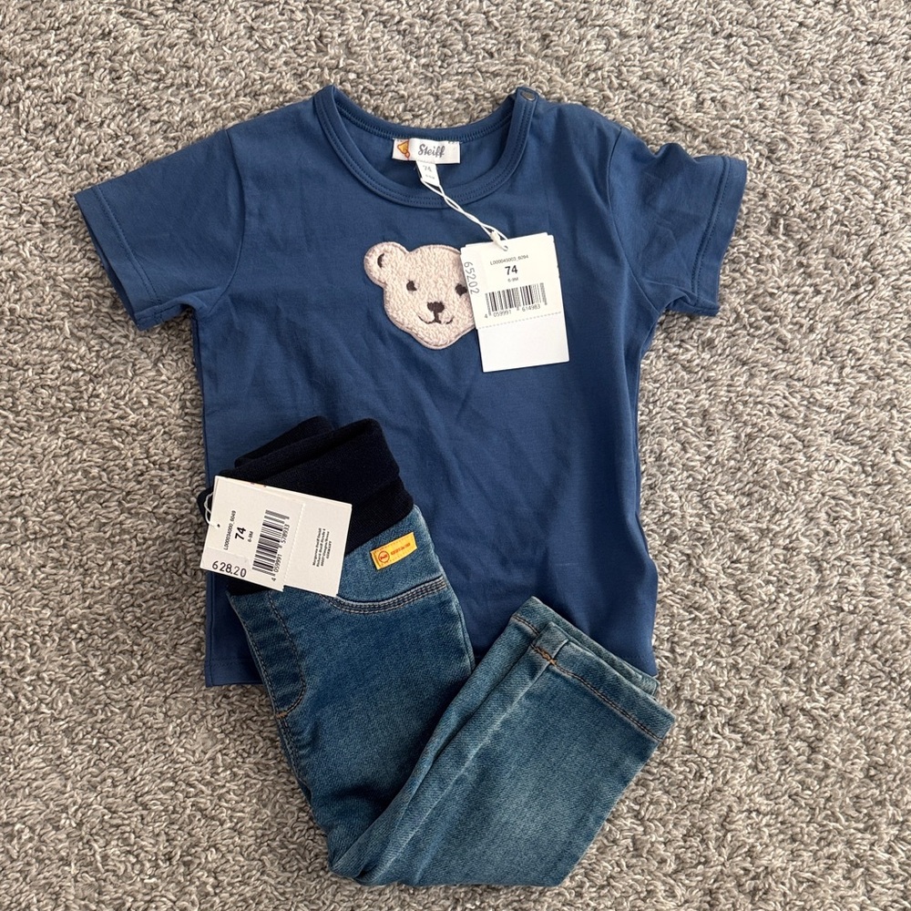 Stylish Blue Bear Tee and Denim Set for Kids